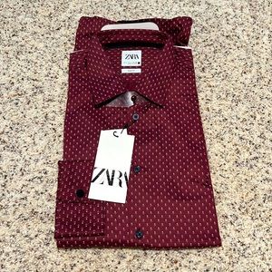Zara - Casual Button Down - Crimson Red - Slim Fit Large - Mens - New